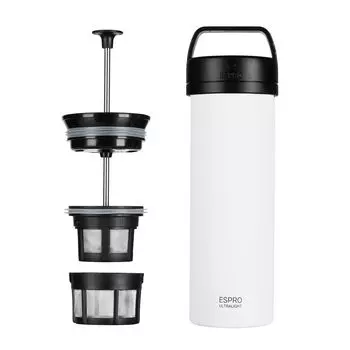 ESPRO P0 Ultralight Single Serve French Coffee Press and Lightweight Hydration Bottle for Camping and Everyday Stainless Vacuum Insulated 16 oz – –