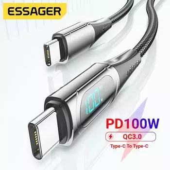 Essager 100 Вт/5 А USB-C к USB-C PD кабель для быстрой зарядки прочный и надежный для Macbook Xiaomi Samsung 1M
