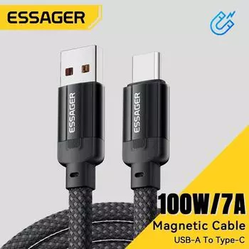 Essager 100 Вт Магнитный кабель для быстрого зарядного устройства USB A до Type C Волшебная веревка USBC Магнитный кабель Самообмоточный кабель для Huawei Oneplus