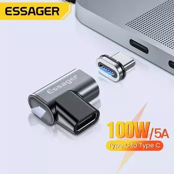 Essager 100 Вт Usb Type C к Type-C Магнитный адаптер Usb-C Женский Магнитный разъем для Macbook Pro Air Ноутбук Телефон Конвертер серый