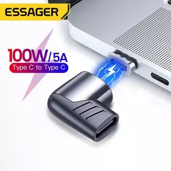 Essager 100 Вт USB Type C Магнитный адаптер Type-C «папа» на USB C «мама» Магнитный разъем для Mackbook Pro Huawei USB-C конвертер 100W Adapter белый