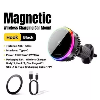 Essager 15 Вт Магнитное Беспроводное Автомобильное Зарядное Устройство с Ледяным Охлаждением для iPhone 16 Huawei Xiaomi MacSafe Автомобильный Держатель для Телефона Станция Быстрой Зарядки Air outlet type чёрный