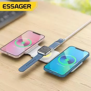Essager 15 Вт Ночник Магнитная складная подставка для беспроводного зарядного устройства Быстрая беспроводная зарядная станция для Samsung Xiaomi Mi Huawei для iPhone iWatch 3 4 5