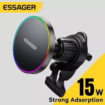 Essager 15W Magnetic Wireless Car Phone Holder Adjustable 360 Degrees Car Charger For iPhone 16 15 14Pro Samsung Universal Phone Air outlet type чёрный