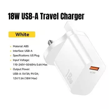 Essager 18W QC3.0 USB A Charger USB Quick Charge 3.0 Fast Wall Charger for Samsung S24 Huawei Xiaomi iPhone Mobile Phone Charger UK Plug белый