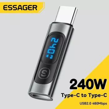 Essager 240 Вт USB C адаптер типа C к USB C 3,0 2,0 OTG разъем адаптер цифрового дисплея данных 100 Вт для Macbook Pro Air Samsung темно серый
