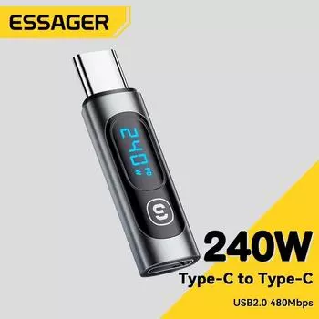 Essager 240 Вт USB C адаптер типа C к USB C 3,0 2,0 OTG разъем адаптер цифрового дисплея данных 100 Вт для Macbook Pro Air Samsung серый