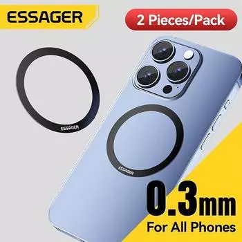 Essager 2 шт. магнитное металлическое кольцо для Magsafe iPhone 15 14 13 12Pro Android-телефоны пластинчатые наклейки кольца для подставки для беспроводного зарядного устройства 2PCS чёрный
