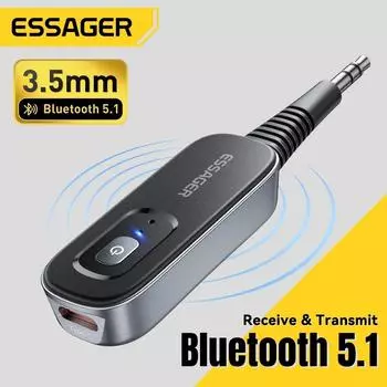 Essager 2-в-1 Bluetooth аудиоприемник передатчик беспроводной Bluetooth 5,1 3,5 мм AUX аудио адаптер стерео для наушников ТВ автомобиля серый