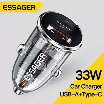 Essager 33 Вт Прозрачное автомобильное зарядное устройство USB с быстрой зарядкой PD 3,0 Type C для Xiaomi Samsung Huawei IPhone 13 14 Pro Быстрое автомобильное зарядное устройство