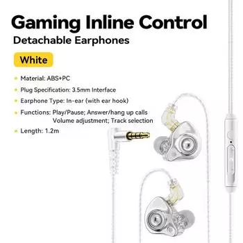 Essager 3,5 мм проводные игровые наушники-вкладыши, проводные наушники-ракушки с микрофоном, стерео, сменные амбушюры, спортивные проводные наушники 3.5mm белый