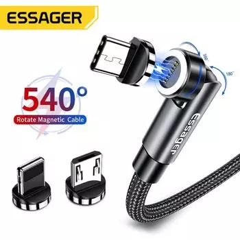 Essager 540 Rotate Магнитный кабель 3A Кабель для быстрой зарядки Micro USB Type C для iPhone Xiaomi Магнитное зарядное устройство Провод для передачи данных по телефону Micro-1M красный