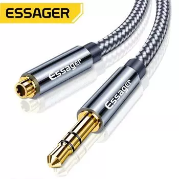 Essager Aux Cable Jack 3,5 мм Аудио удлинитель для наушников 3,5 Jack Разветвитель Акустический кабель для удлинителя наушников 0.5m серый