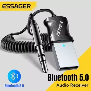 Essager Bluetooth 5.0 аудио приемник Dongle USB к 3,5 мм Aux аудио разъем автомобильный аудио Aux для автомобильных динамиков стерео беспроводной приемник Bluetooth v5.0 чёрный