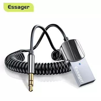 Essager Bluetooth 5,0 Aux адаптер автомобильный беспроводной приемник USB на разъем 3,5 мм аудио-музыкальный микрофон громкой связи автомобильный комплект динамик-передатчик Bluetooth v5.0 чёрный