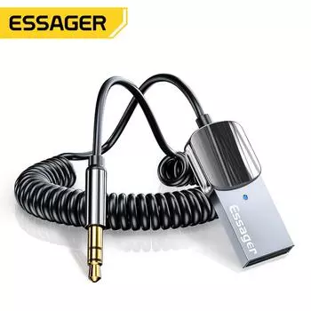 Essager Bluetooth 5,0 Aux адаптер автомобильный беспроводной приемник USB на разъем 3,5 мм аудио-музыкальный микрофон громкой связи автомобильный комплект динамик-передатчик Bluetooth v5.0 чёрный