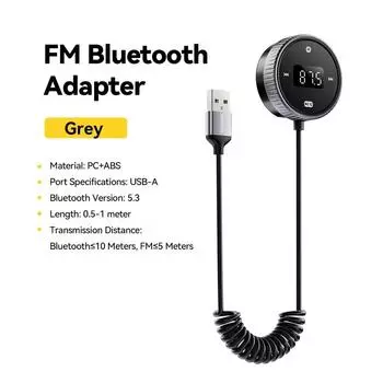Essager Car Bluetooth 5.3 FM Transmitter Built-in Mic Handsfree LED Display 3.5mm AUX Adapter MP3 Music Player With TF Card Slot серый