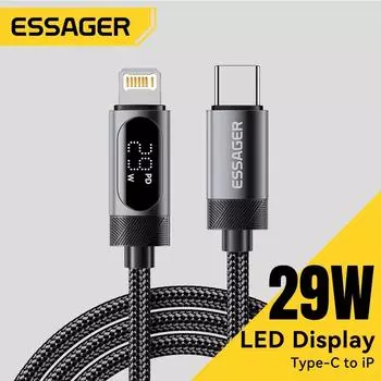 Essager Digital Display USB C кабель для iPhone14 13 12 11 Pro Max PD 29W быстрая зарядка Type C к Lighting кабель для iPad Macbook 1m серый