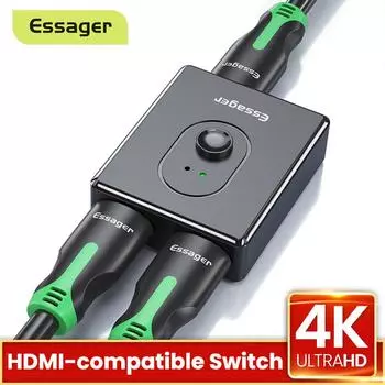 Essager HDMI-совместимый разветвитель 4K 2,0 HDMI-совместимый коммутатор 1X2/2X1 адаптер 2 в 1 выходной преобразователь для PS4 HD TV Box чёрный