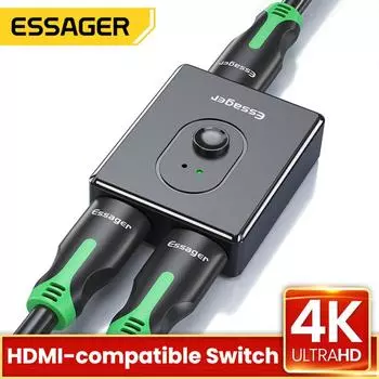 Essager HDMI-совместимый сплиттер-переключатель 4K 2,0 HDMI-совместимый коммутатор 1x2/2x1 адаптер 2 в 1 выходной конвертер для PS4 HD TV BOX чёрный