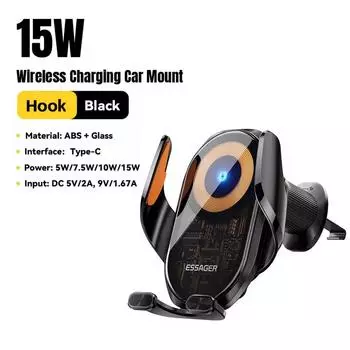 Essager Magnetic Car Phone Holder 15W Wireless Charging Touch Control Car Air Vent Stand for iPhone 16 15 Xiaomi Samsung Huawei Air outlet type