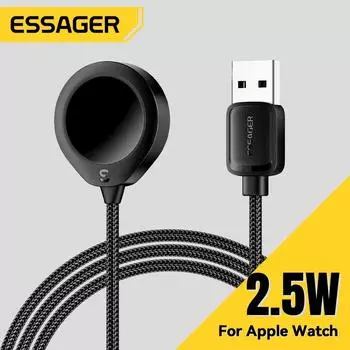 Essager Магнитное беспроводное зарядное устройство для Apple Watch Series 9 8 7 6 5 4 3 2 Ultra 2 SE 2 Кабель для быстрой зарядки Аксессуары белый