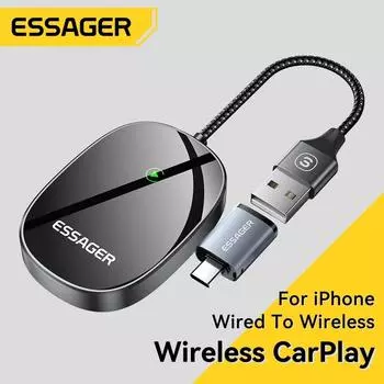 Essager Mini Carplay Wireless для автомобиля для iPhone IOS 15 темно серый