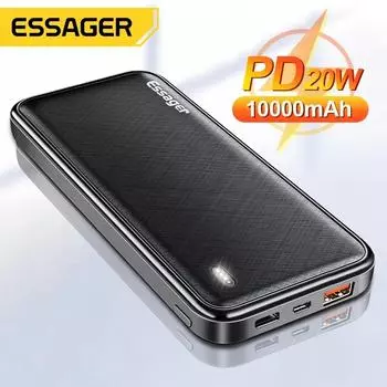 Essager PD 20 Вт 10000 мАч Power Bank Портативная зарядка Внешнее зарядное устройство 10000 мАч Powerbank для iPhone Xiaomi mi PoverBank Quick Charge Version чёрный