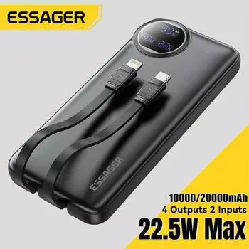 Essager Power Bank 10000/20000 мАч 22,5 Вт PD быстрая зарядка Powerbank портативное зарядное устройство для iPhone 15 14 13 12 Pro Max Huawei 10000mAh белый