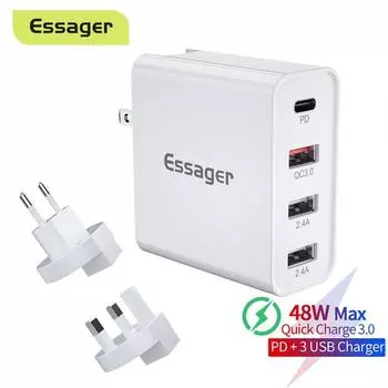 Essager Quick Charge 3,0 Mutil USB зарядное устройство USB Type C PD QC QC3.0 48 Вт Быстрая зарядка дорожное настенное зарядное устройство для телефона для iPhone Xiaomi US Charger