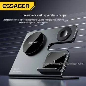 Essager Ruicheng 3-в-1 Магнитное беспроводное зарядное устройство: 15 Вт для телефона, гарнитуры и часов null серый