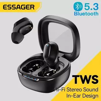 Essager TWS Bluetooth5.3 наушники с шумоподавлением, беспроводные спортивные стереогарнитуры с микрофоном и функцией громкой связи белый