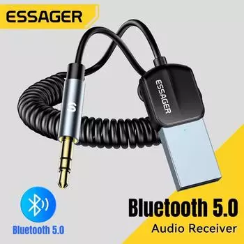 Essager USB Bluetooth Aux адаптер Dongle USB на 3,5 мм разъем аудио беспроводной комплект громкой связи для автомобильного стереоприемника USB передатчик Bluetooth v5.0 чёрный