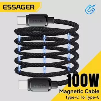Essager USB C-C 100 Вт Магнитный кабель для быстрого зарядного устройства для iPhone 15 65 Вт Тип C-C Провод для зарядки данных для ноутбука Samsung