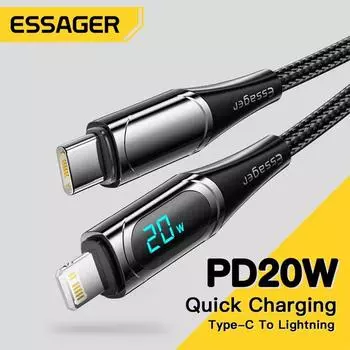 ESSAGER USB C кабель PD 20W USB Type C зарядный кабель для iPhone 14 13 12 11 XR Pro Max 3A кабель для быстрой зарядки Type C проводной шнур 1m чёрный