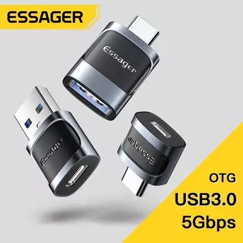 Essager USB C-USB 3,0 OTG адаптер Тип C Женский конвертер USB-C штекер-микро-адаптер для Xiaomi 12 POCO Oneplus ipad Macbook Type C to Micro чёрный