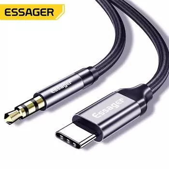 Essager USB Type C до 3,5 мм AUX аудио кабель-адаптер для наушников гарнитура динамик Aux кабель проводной шнур для Samsung Xiaomi 1m темно серый