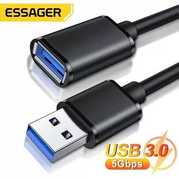 Essager USB-удлинитель USB 3,0 2,0 штекер-мама удлинитель для Smart TV PS4 Xbox One ноутбук USB3.0 удлинитель кабель для передачи данных 1m USB2.0 Cable чёрный
