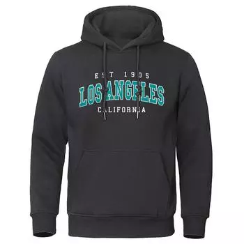 Est 1905 L0S Angeles California Letter Hoodie мужская модная осенняя толстовка с капюшоном свободная одежда большого размера из хлопка удобная толстовка S