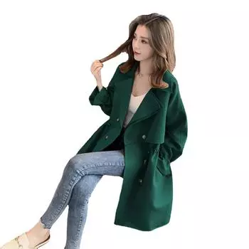 Есть lib тренчкот средней и длинной длины осенне-зимний вариант пальто универсальный свободный костюм воротник повседневный пиджак топ S recommends 80-50kg абрикосовый