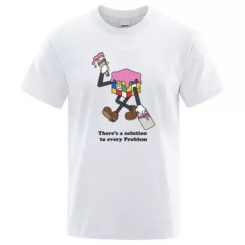 Есть решение для каждой проблемы Футболки мужские роскошные хлопковые повседневные свободные большие размеры футболка с коротким рукавом S