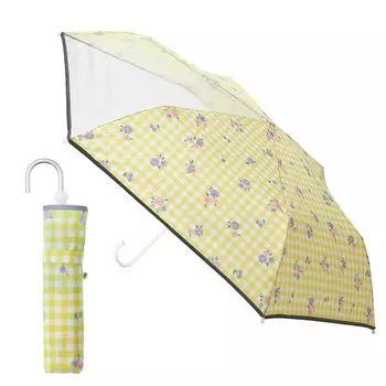 estaa Складной зонт с прозрачным клетчатым и цветочным светоотражающим 55 см Желтый Детский Окошко, Ветрозащитный, Дизайн, Тесьма, Защита от защемления пальцев, Спицы,