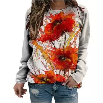 Estampado толстовки с цветочным принтом, толстовки с 3D принтом, женская модная уличная одежда, пуловеры с круглым вырезом и длинными рукавами, женская одежда y2k S