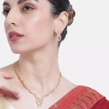 Комплект колье Estele с позолоченным овальным ореолом и американским бриллиантом 24 карата для женщин