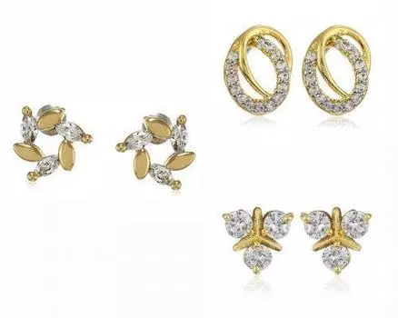 Estele Gift комбо — позолоченные серьги-гвоздики с камнями AD для девочек и женщин