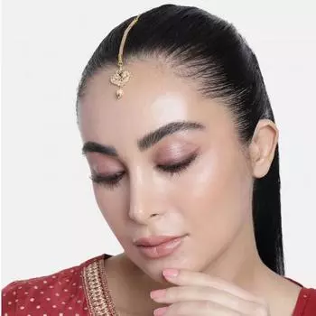 Estele Gold Plated CZ, переплетенный павлин, дизайнер Maang Tikka с жемчугом, для женщин