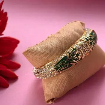 Estele Gold Plated Green Life Cuff Bracelet for women