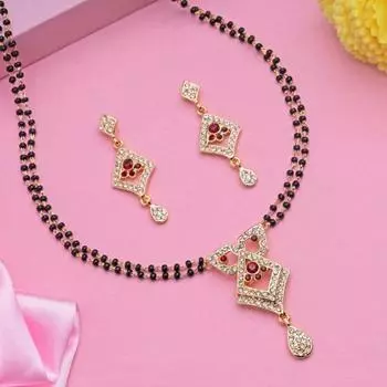 Estele Gold Plated mesmerizing Mangalsutra Necklace Set with Austrian Crystals for Women