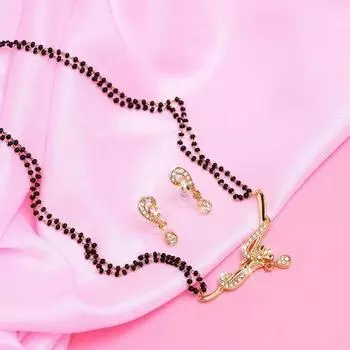 Estele Gold Plated Twine Braid Mangalsutra Necklace Set with Austrian Crystals for Women