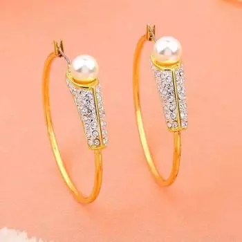 Estele Gold & Rhodium Plated Circular Hoop Earrings with Pearl & Crystals for Girls & Women